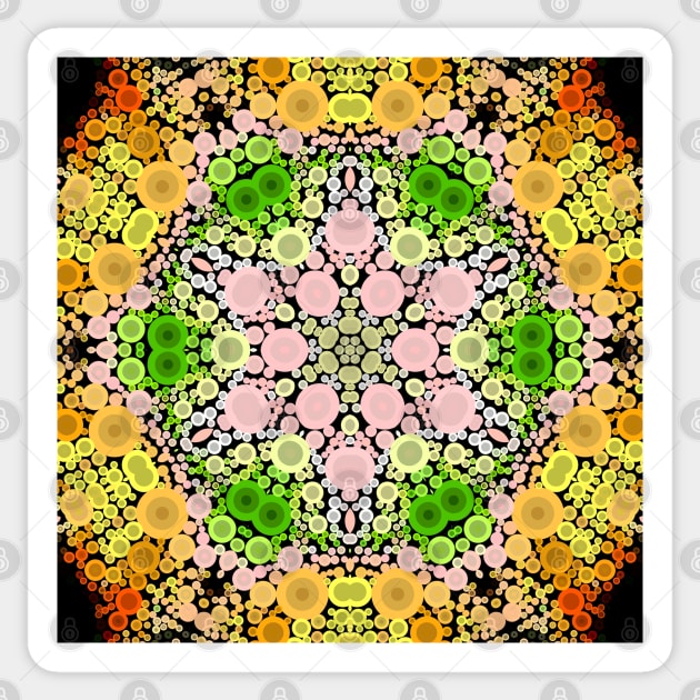 Dot Mandala Flower Pink Green and Yellow Sticker by WormholeOrbital